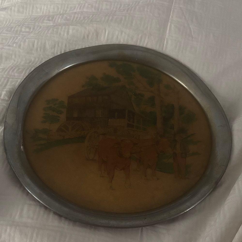 Vintage Country Scene Wall Art with Silver Frame